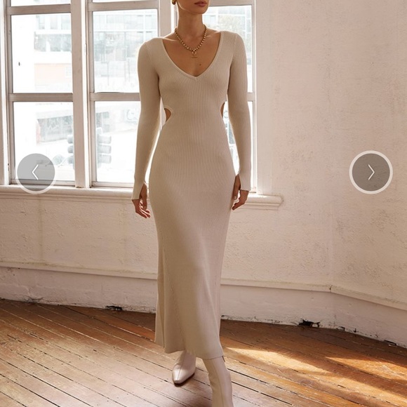 DISSH SUTHERLAND LONG SLEEVE CUT OUT MIDI - STONE - Picture 1 of 7